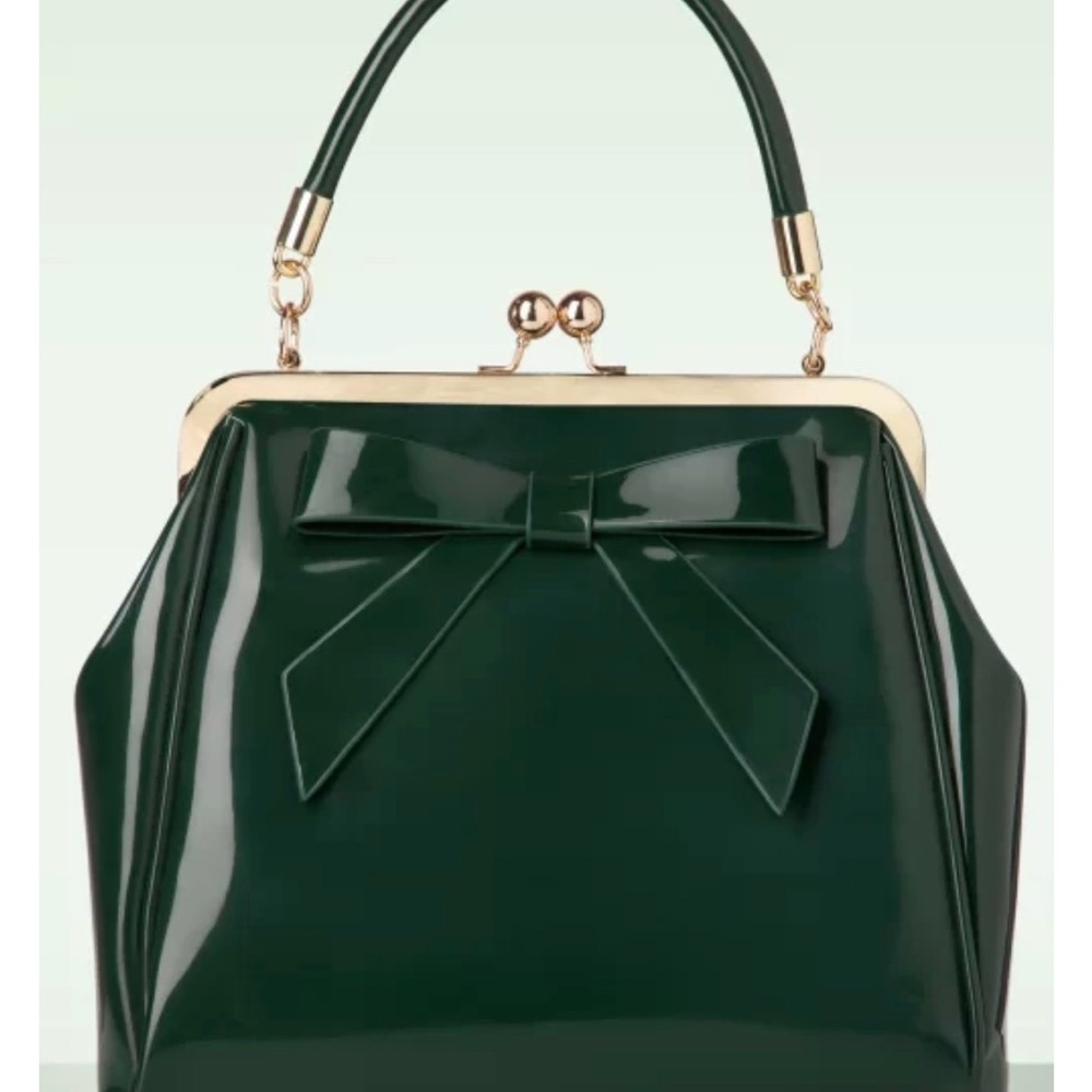 Vintage Green Handbag with Bow Accent
